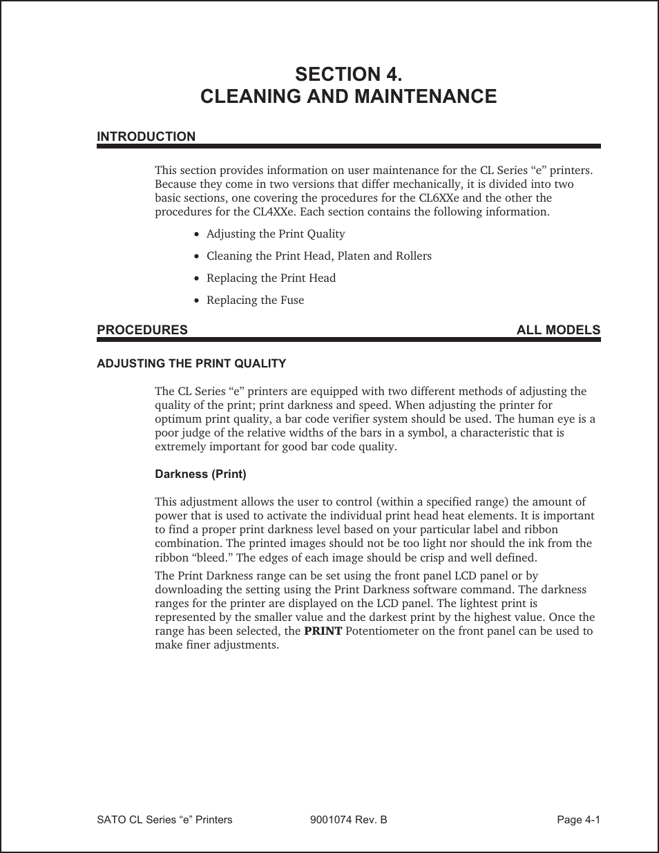 Maintenance | SATO CL408e User Manual | Page 64 / 103