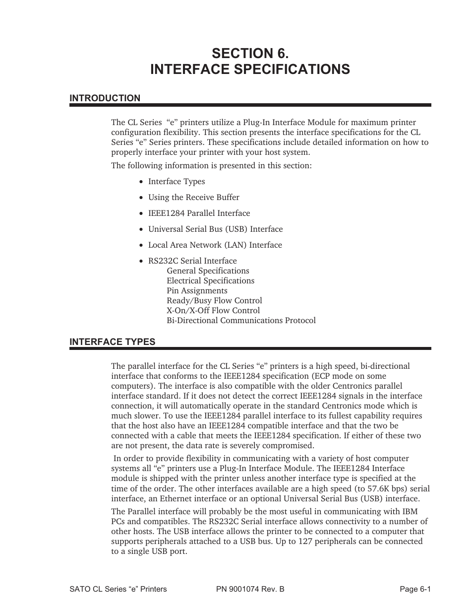 Interface specifications | SATO CL408e User Manual | Page 76 / 103