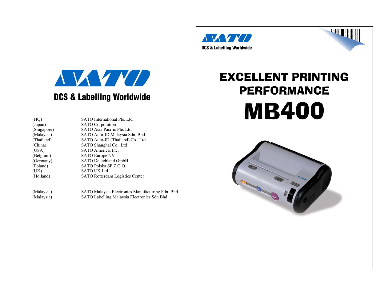 SATO MB400 User Manual | 12 pages