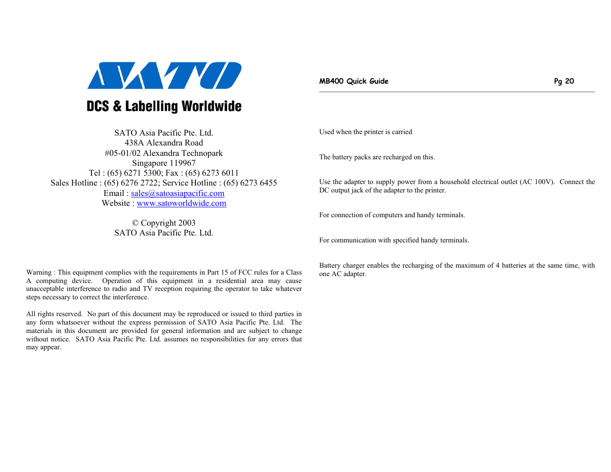SATO MB400 User Manual | Page 2 / 12