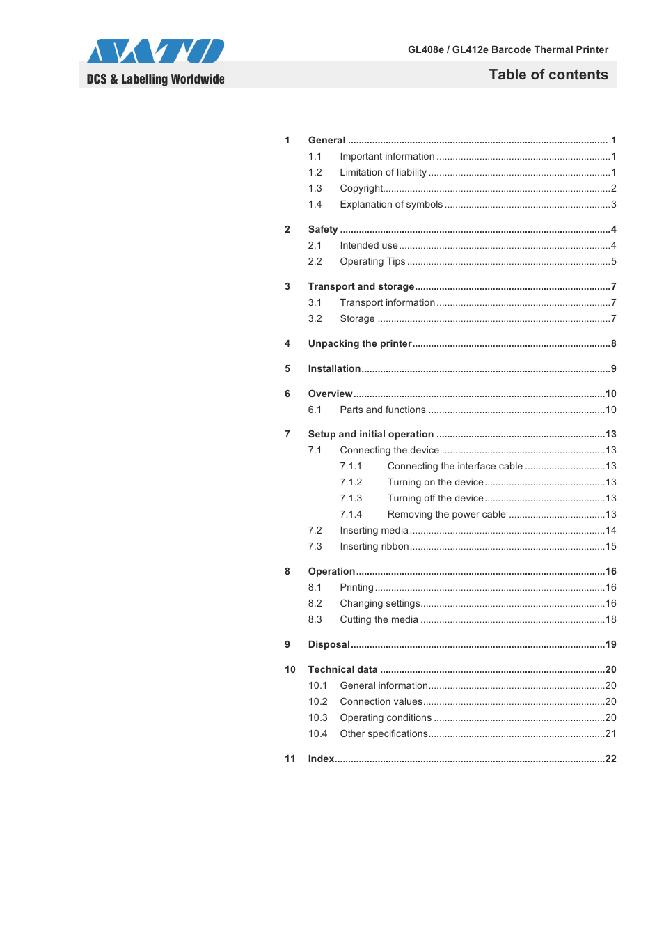 SATO GL408e / GL412e User Manual | Page 3 / 25
