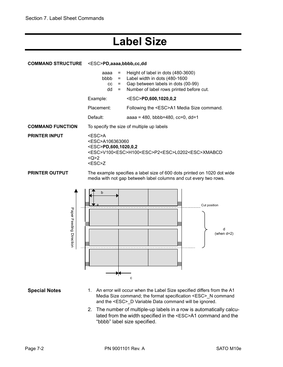 Label size | SATO M10e User Manual | Page 74 / 82