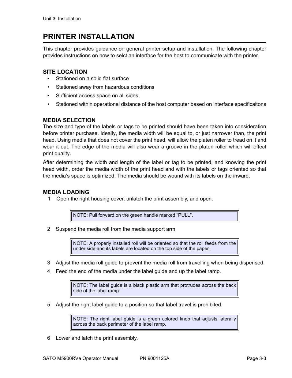 Printer installation | SATO M5900RVe User Manual | Page 17 / 66