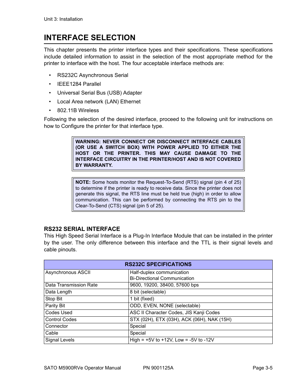 Interface selection | SATO M5900RVe User Manual | Page 19 / 66