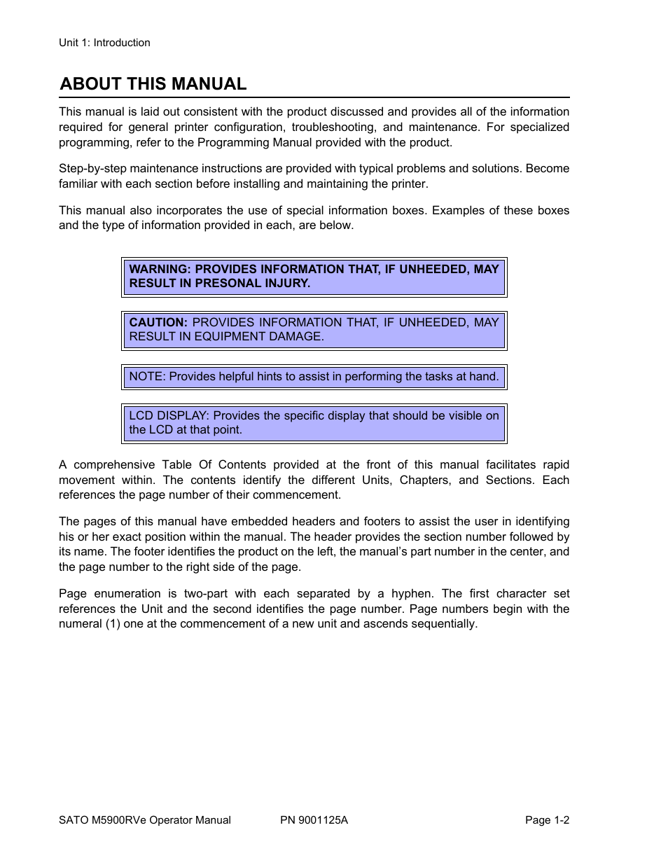 About this manual | SATO M5900RVe User Manual | Page 6 / 66