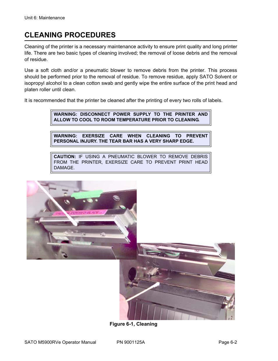 Cleaning procedures | SATO M5900RVe User Manual | Page 60 / 66