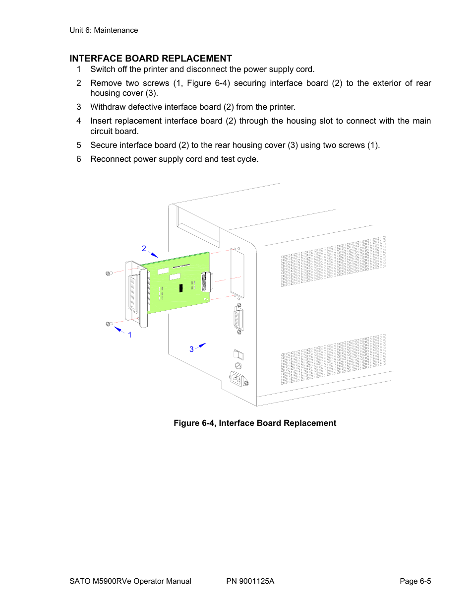 Interface board replacement | SATO M5900RVe User Manual | Page 63 / 66