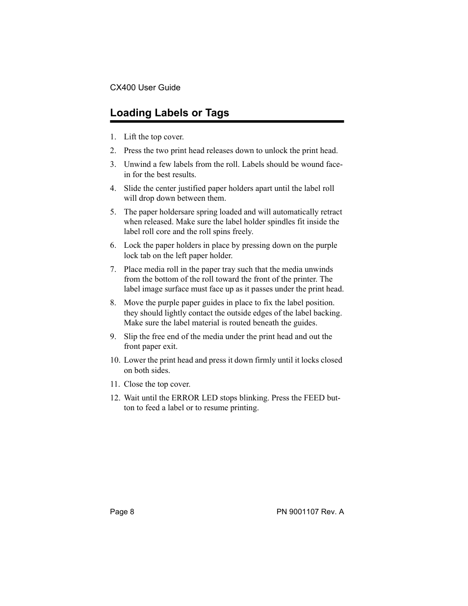 Loading labels or tags | SATO CX400 User Manual | Page 10 / 26