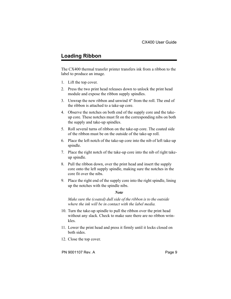 Loading ribbon | SATO CX400 User Manual | Page 11 / 26