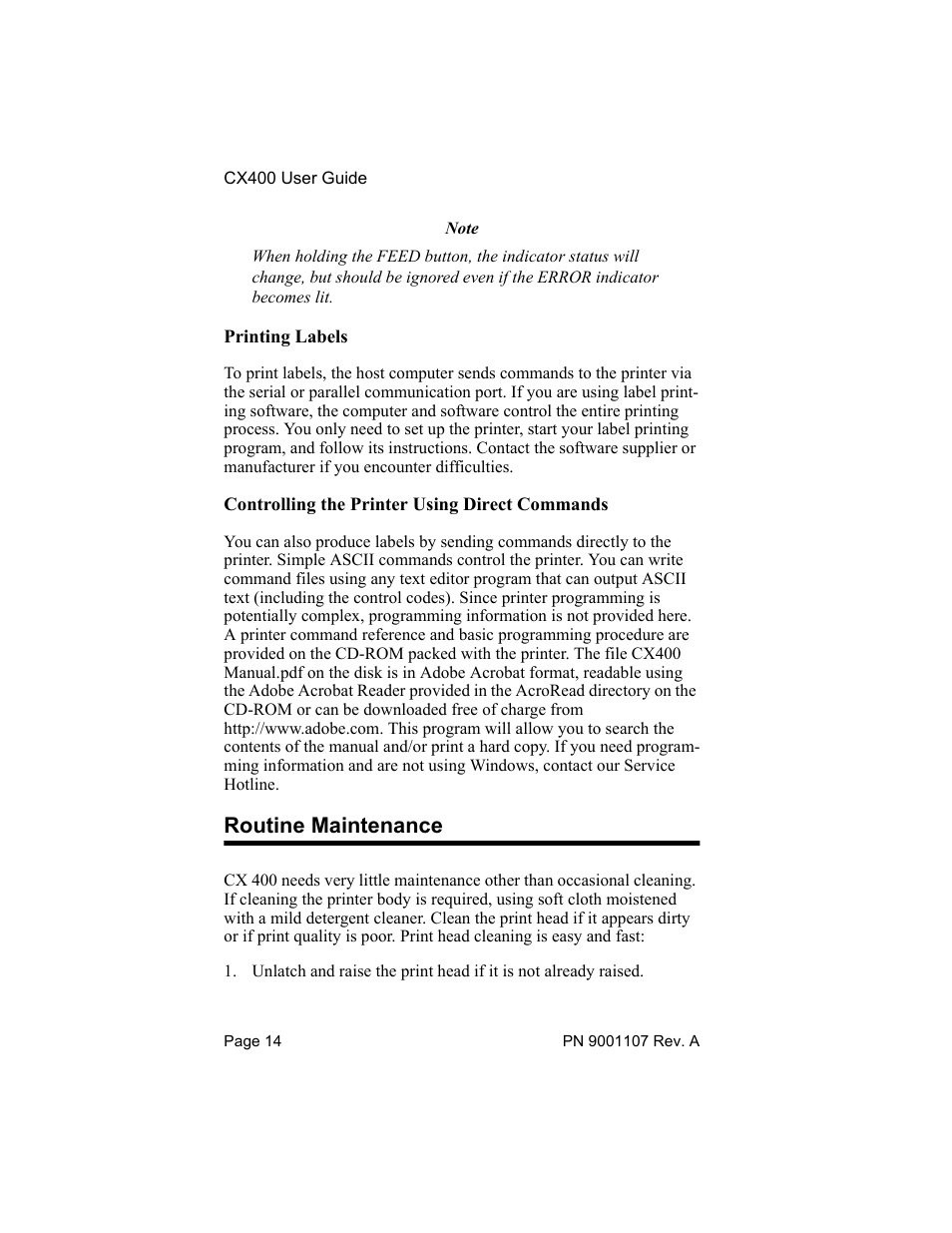 Maintenance, Routine maintenance | SATO CX400 User Manual | Page 16 / 26