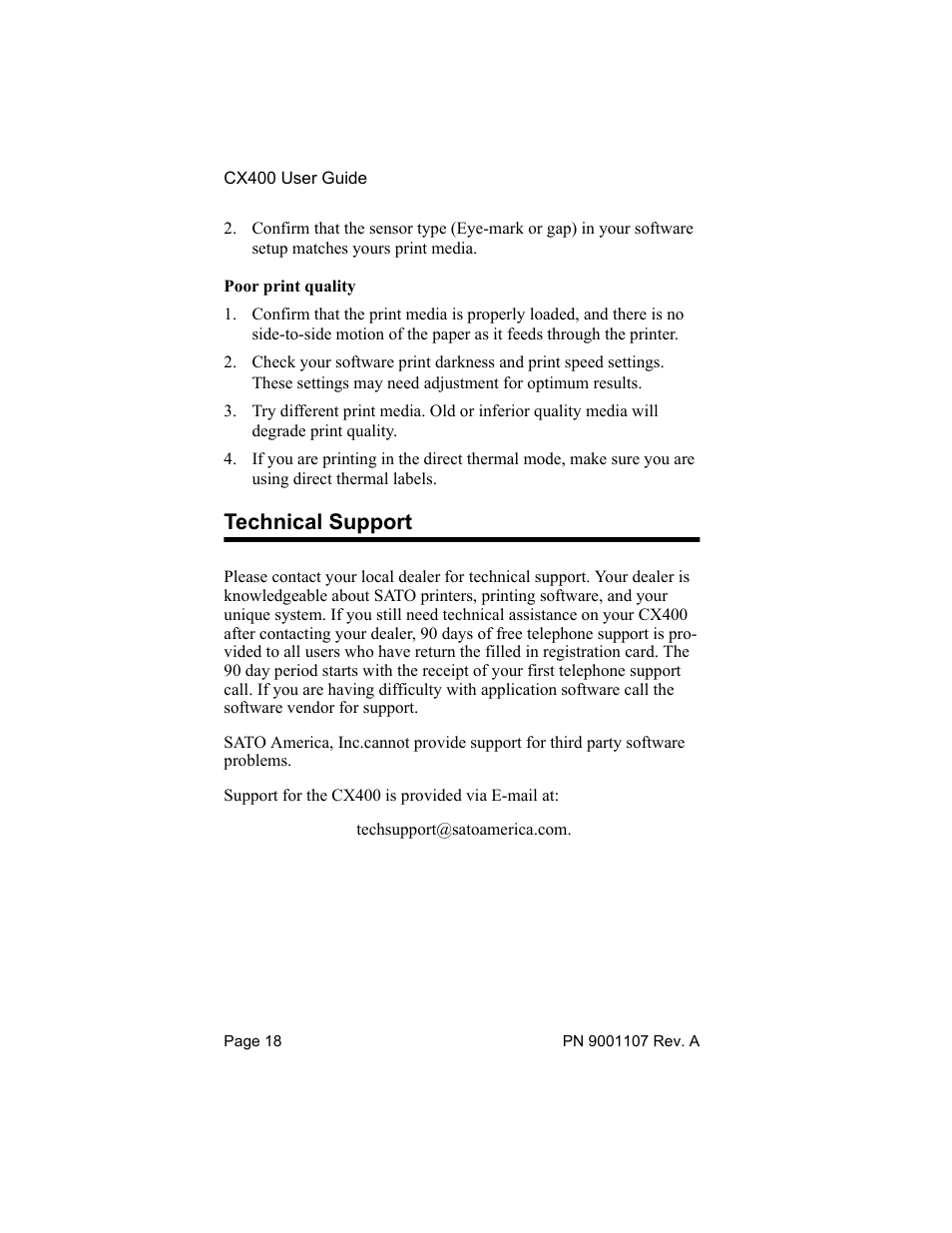 Technical support | SATO CX400 User Manual | Page 20 / 26