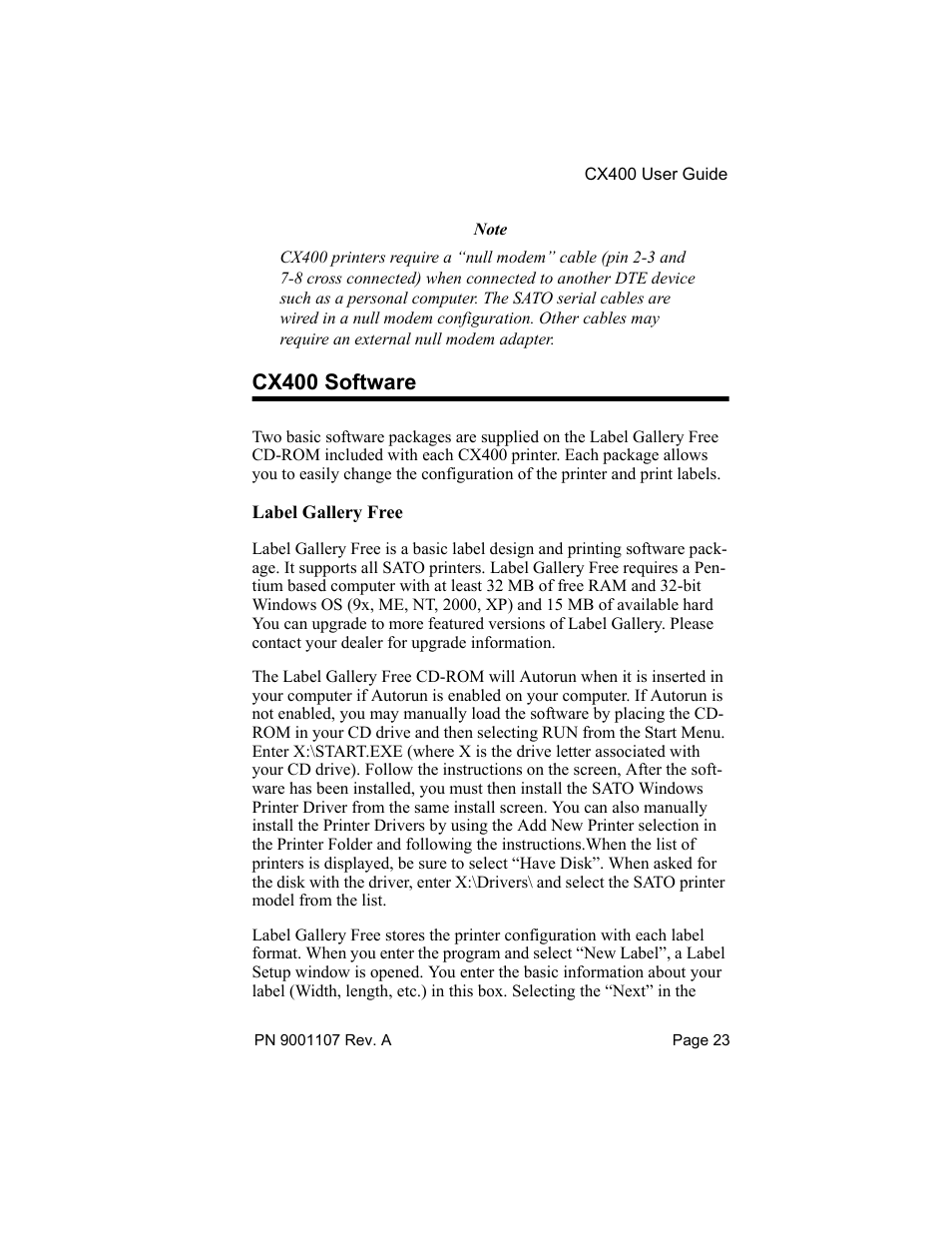 Software, Cx400 software | SATO CX400 User Manual | Page 25 / 26