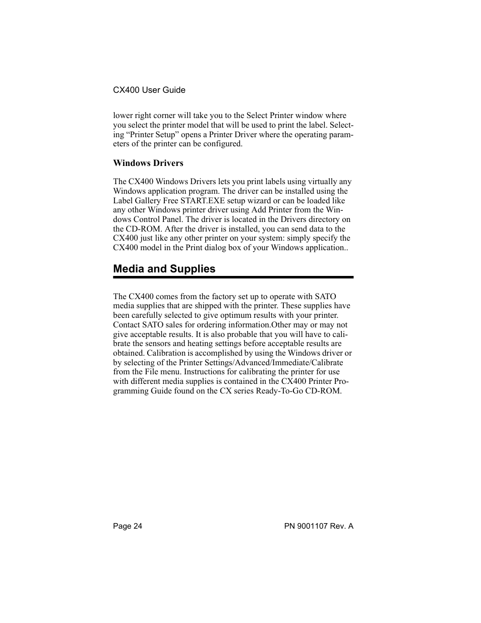 Media & supplies, Media and supplies | SATO CX400 User Manual | Page 26 / 26