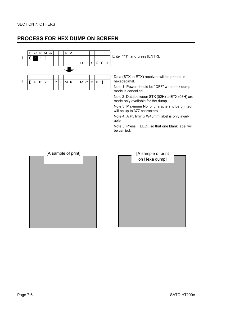 Process for hex dump on screen | SATO HT200e User Manual | Page 126 / 152