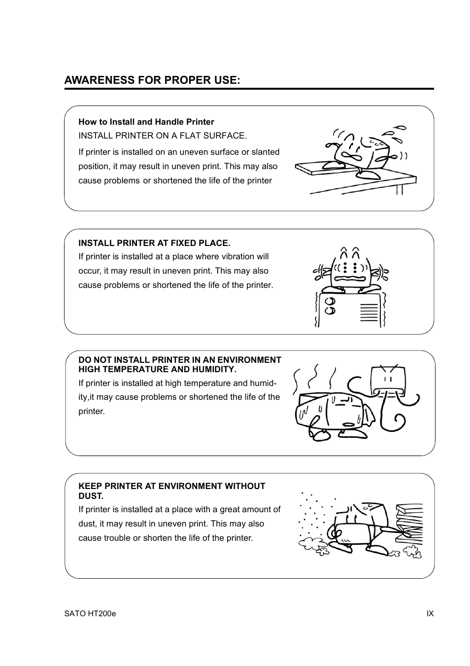 Awareness for proper use | SATO HT200e User Manual | Page 13 / 152