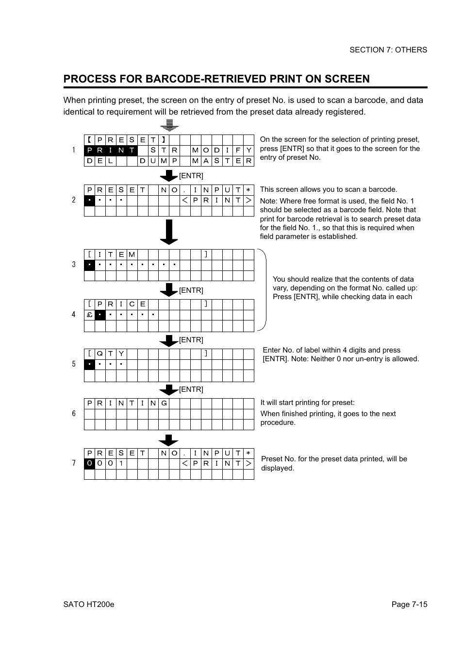 Process for barcode-retrieved print on screen | SATO HT200e User Manual | Page 135 / 152