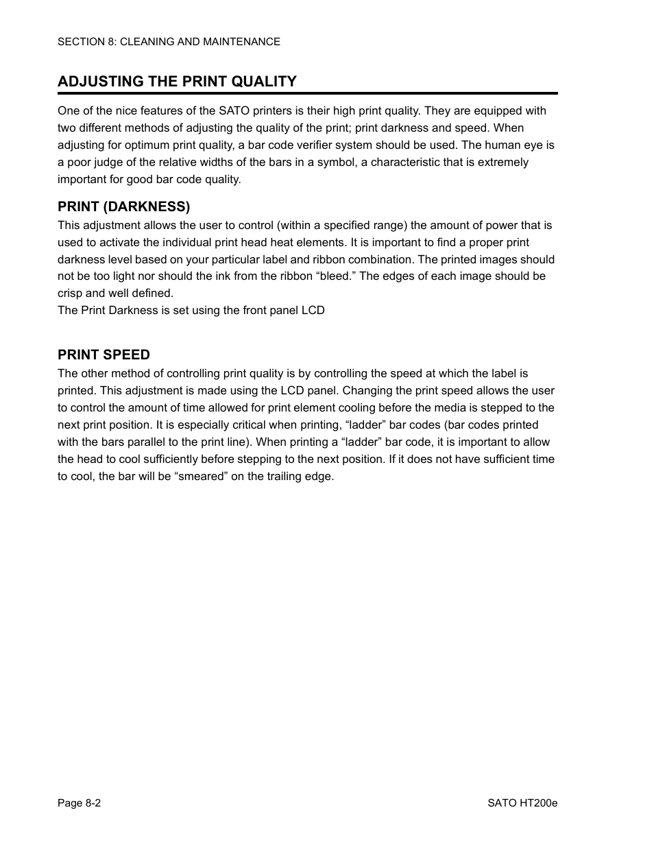 Adjusting the print quality | SATO HT200e User Manual | Page 144 / 152