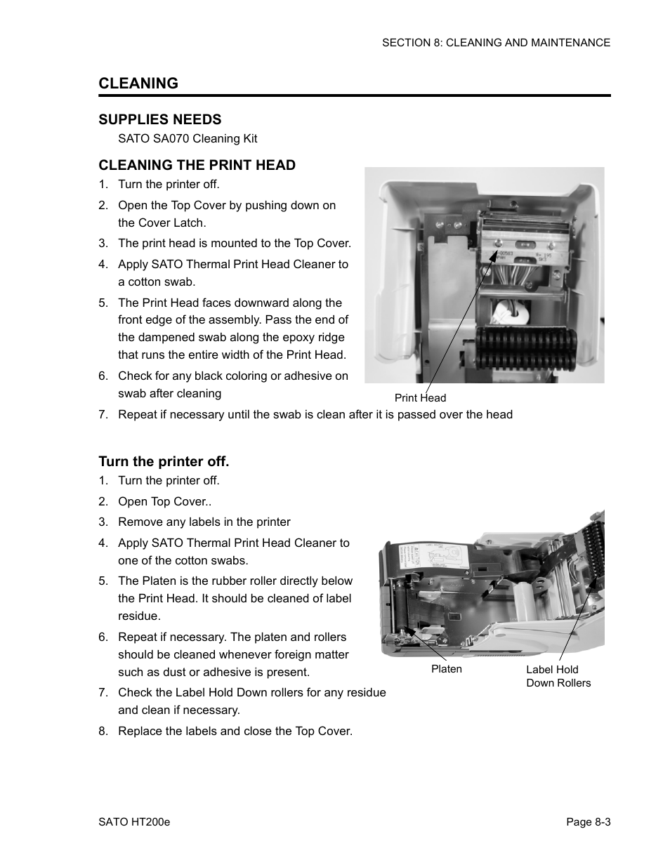 Cleaning | SATO HT200e User Manual | Page 145 / 152