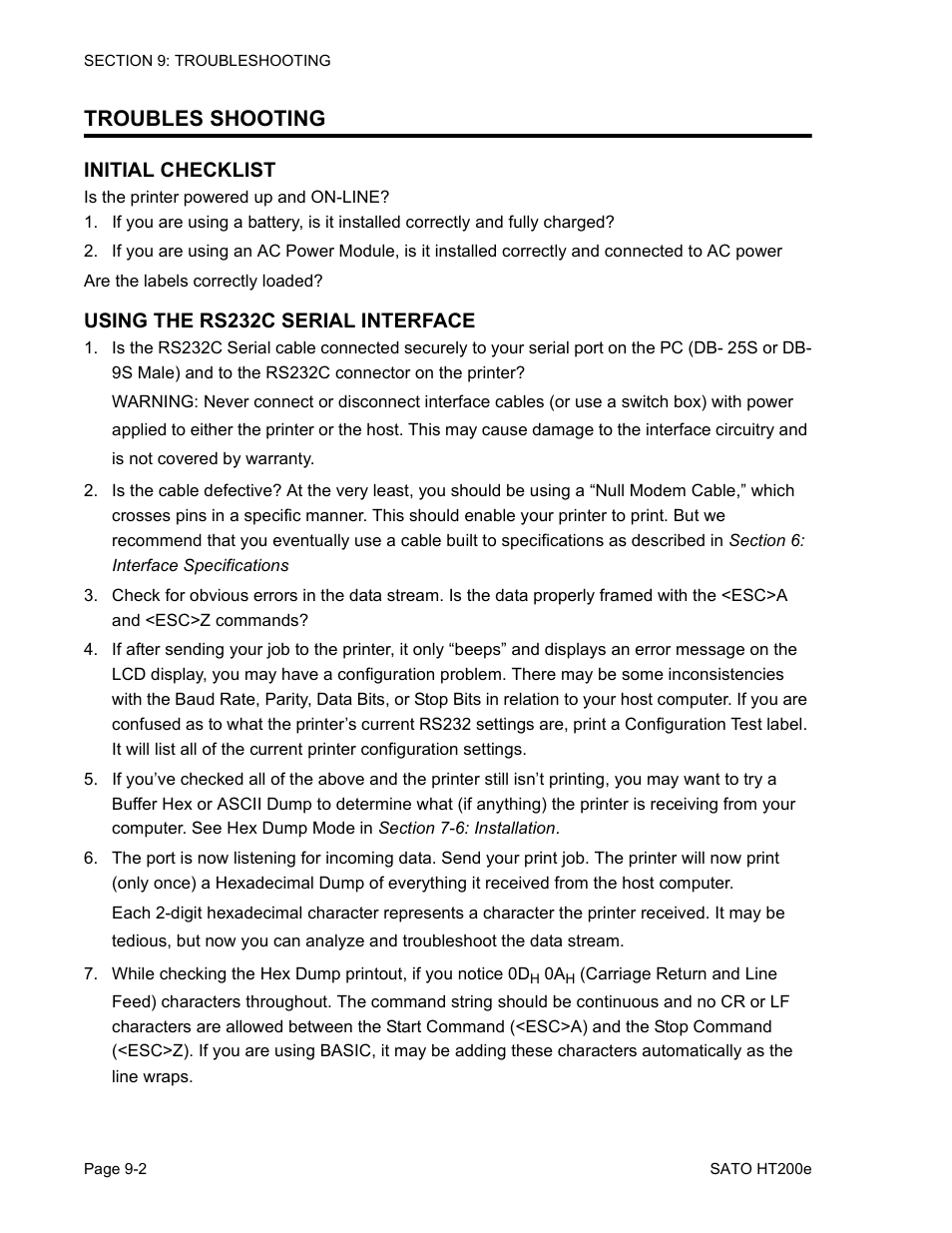 Troubles shooting | SATO HT200e User Manual | Page 150 / 152