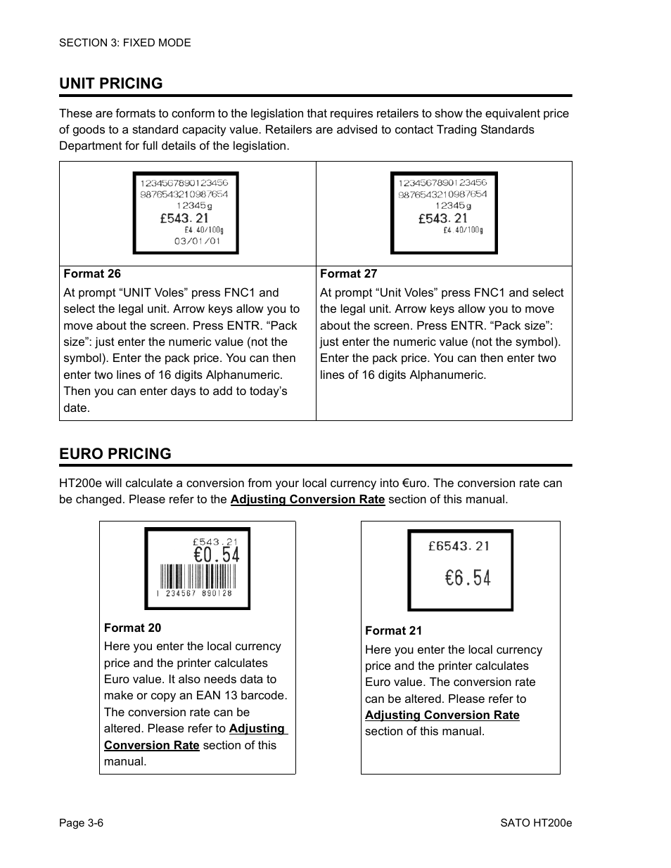 Unit pricing, Euro pricing | SATO HT200e User Manual | Page 62 / 152