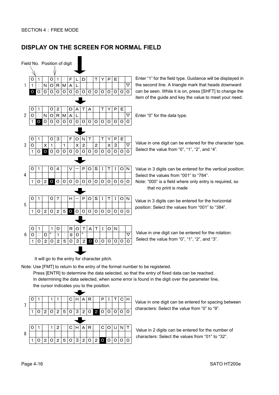 Display on the screen for normal field | SATO HT200e User Manual | Page 79 / 152