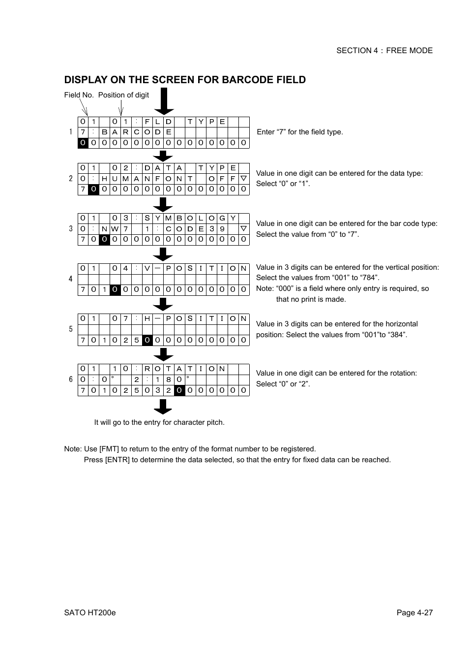 Display on the screen for barcode field | SATO HT200e User Manual | Page 90 / 152