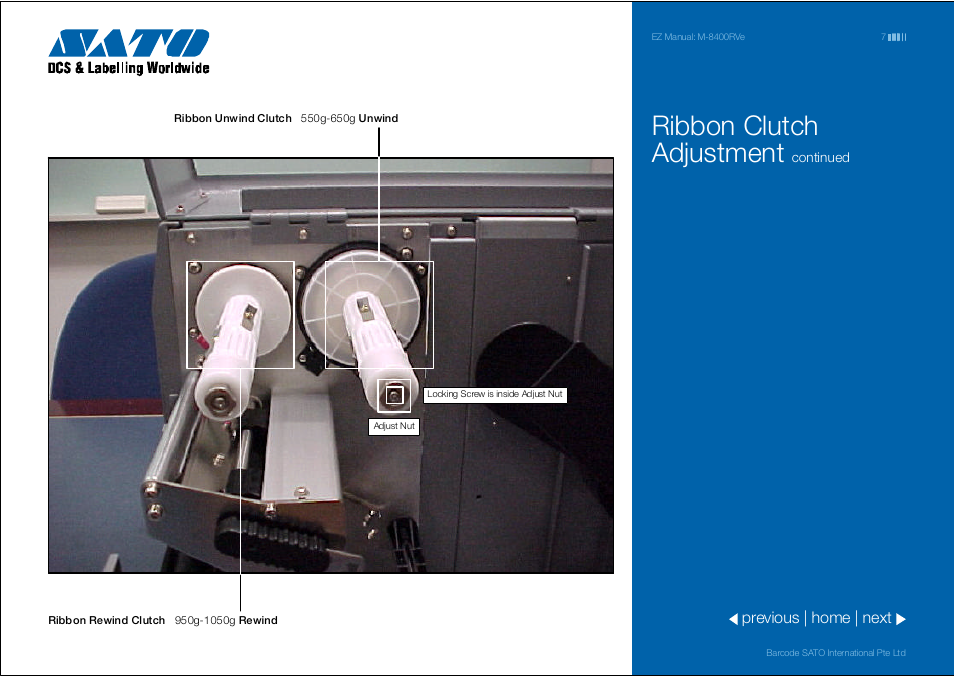 Ribbon clutch adjustment | SATO M 8400RVe User Manual | Page 7 / 9