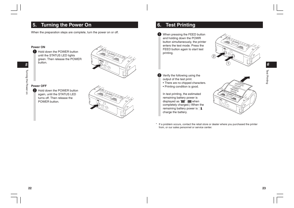 Test printing, Turning the power on | SATO MB400I User Manual | Page 12 / 27