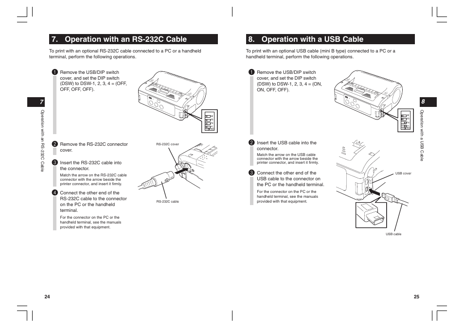 Operation with an rs-232c cable, Operation with a usb cable | SATO MB400I User Manual | Page 13 / 27