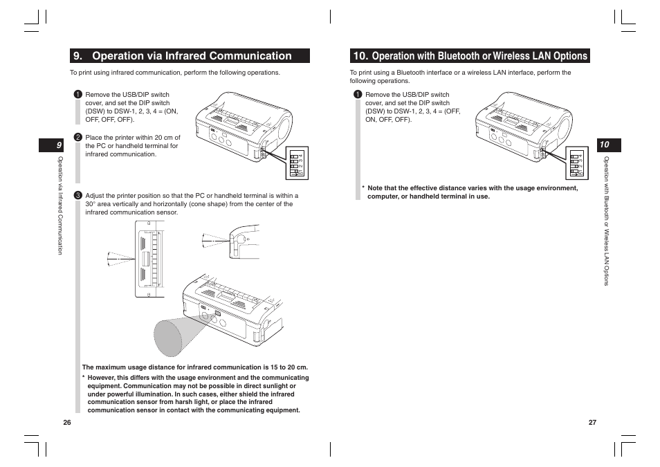 Operation with bluetooth or wireless lan options, Operation via infrared communication | SATO MB400I User Manual | Page 14 / 27