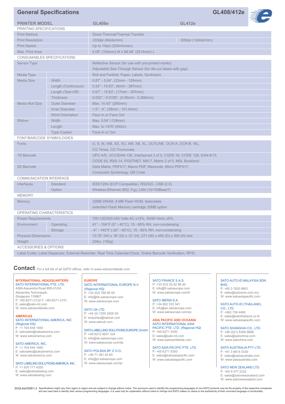 Contact | SATO GL408e User Manual | Page 2 / 2