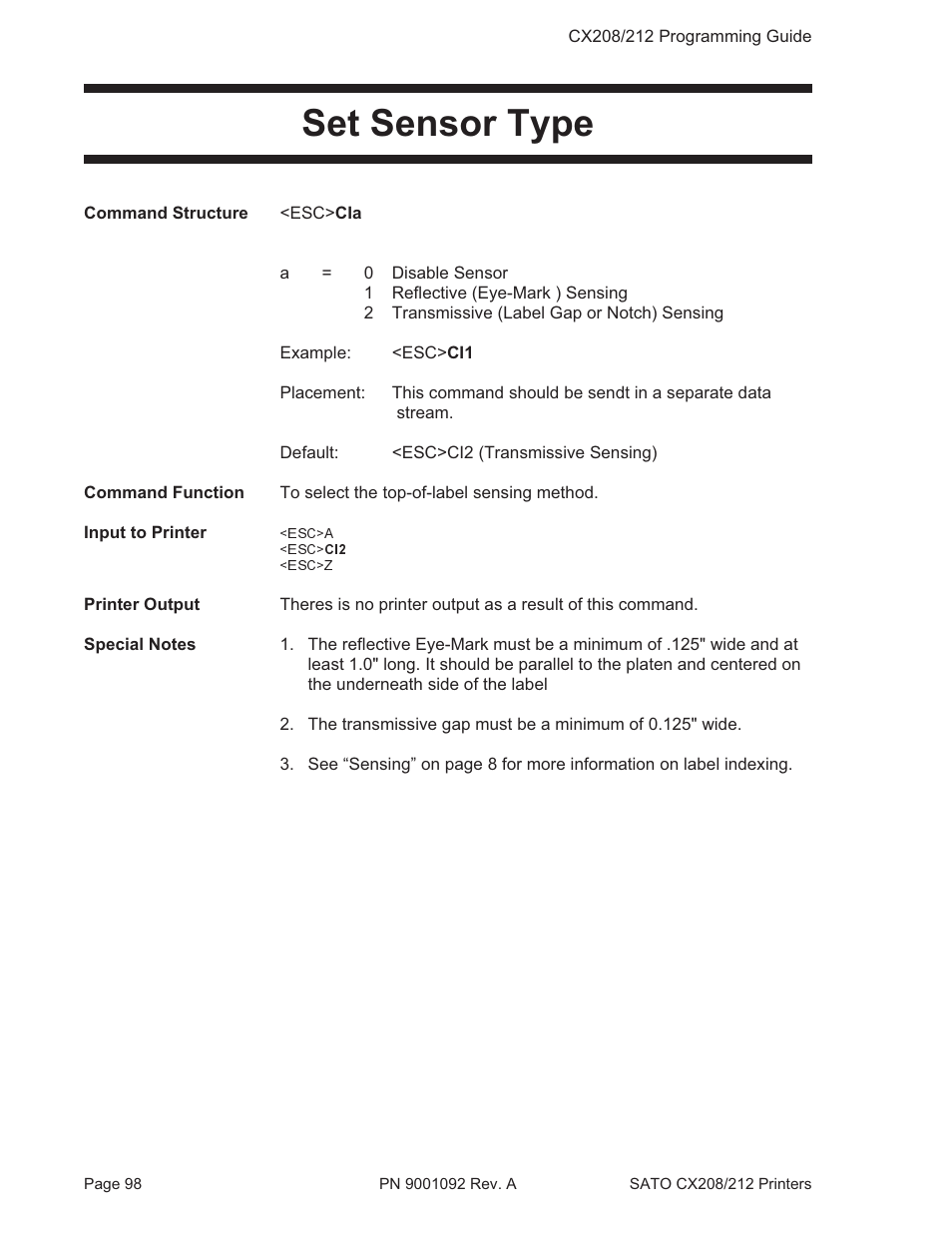 Set sensor type | SATO CX208/212 User Manual | Page 102 / 104