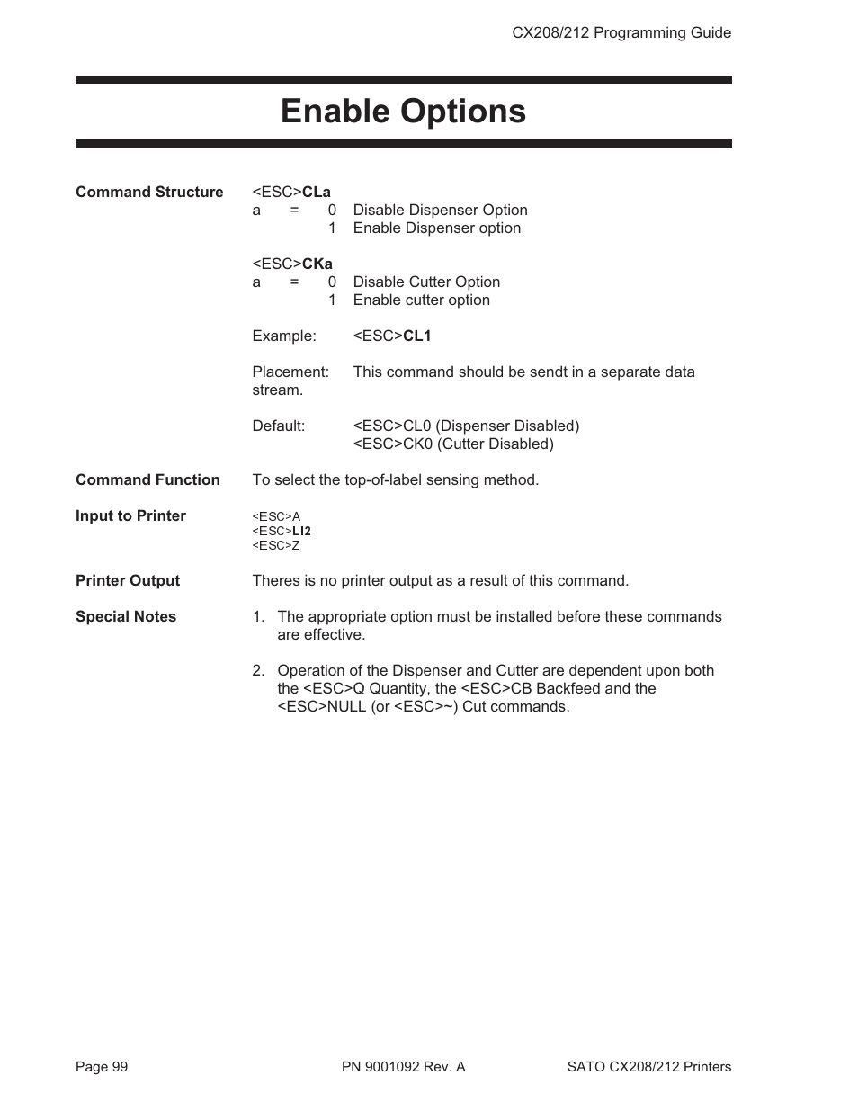 Enable options | SATO CX208/212 User Manual | Page 103 / 104