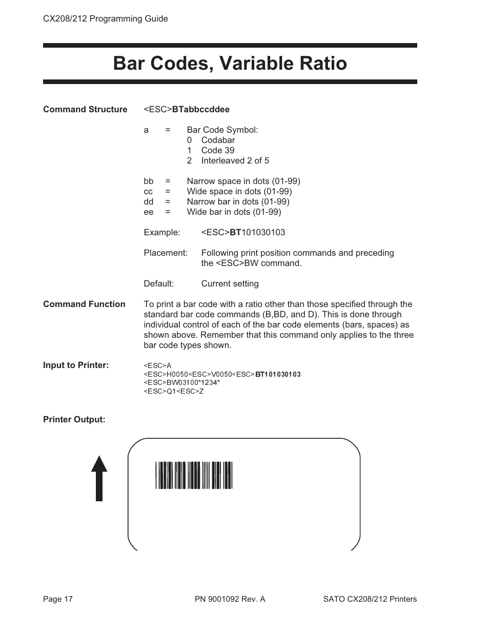 Bar codes, variable ratio | SATO CX208/212 User Manual | Page 21 / 104