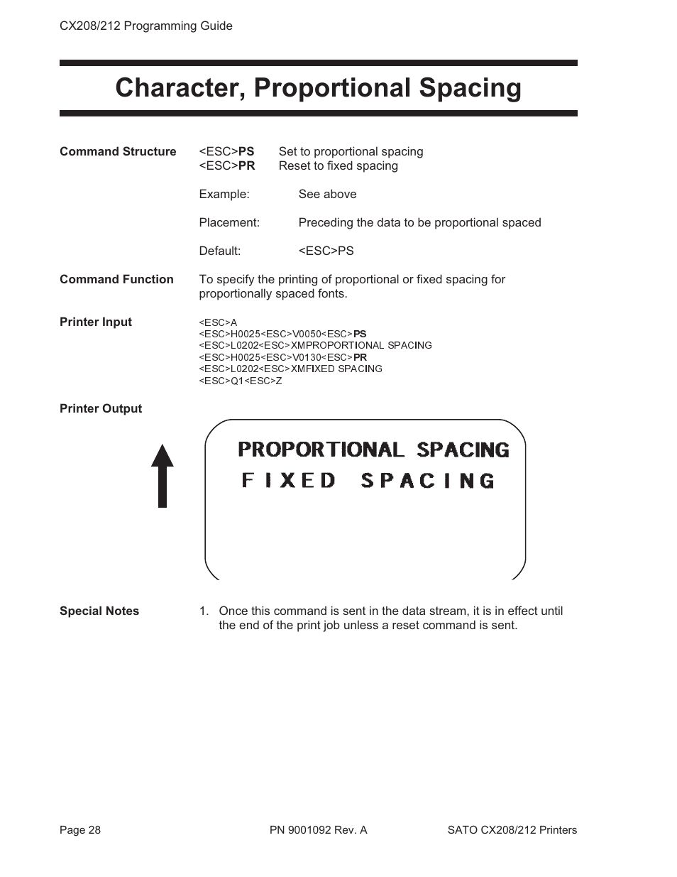 Character, proportional spacing | SATO CX208/212 User Manual | Page 32 / 104