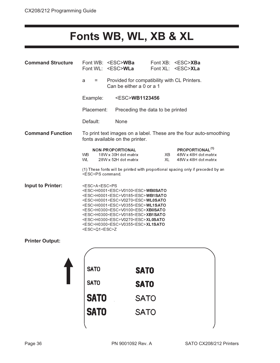 Fonts wb, wl, xb & xl | SATO CX208/212 User Manual | Page 40 / 104