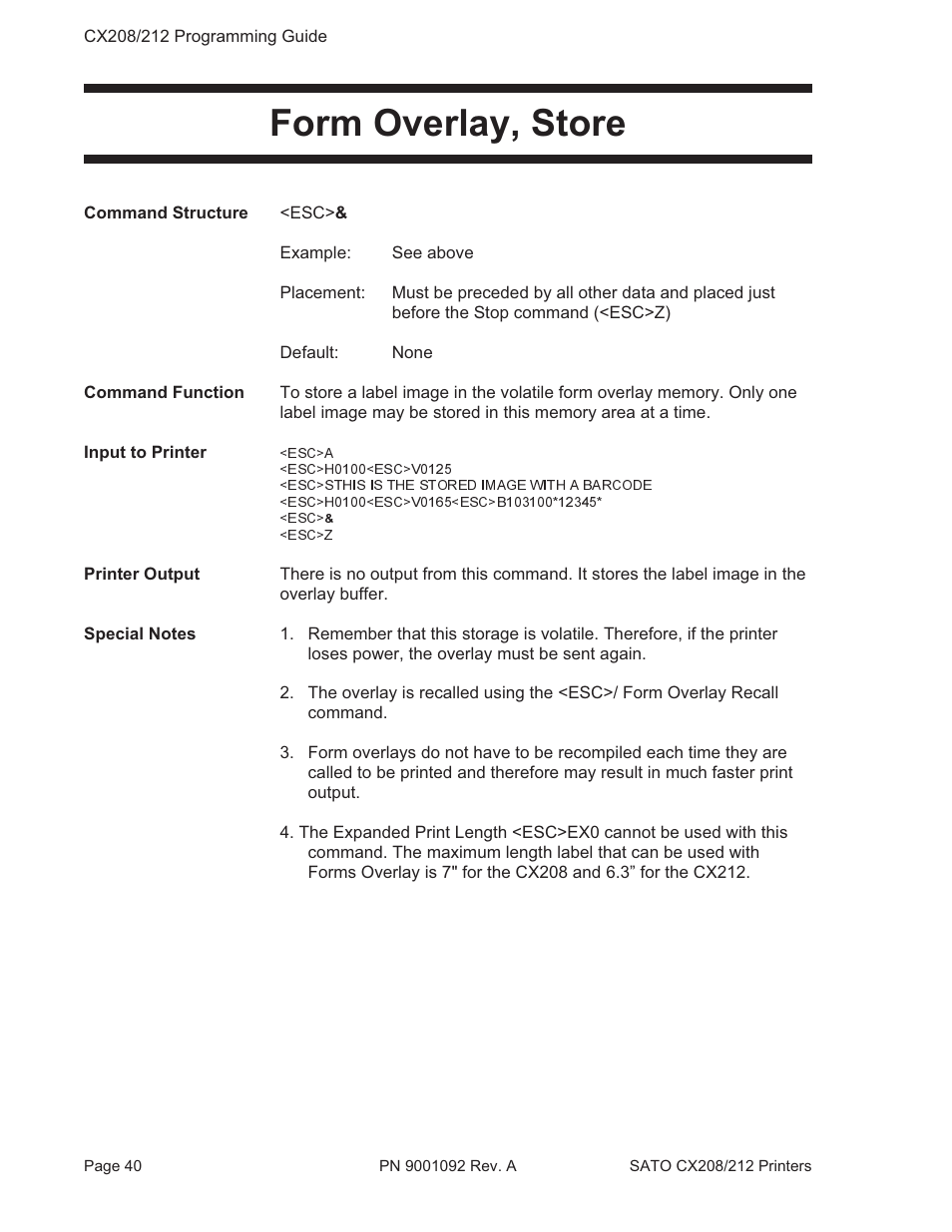 Form overlay, store | SATO CX208/212 User Manual | Page 44 / 104