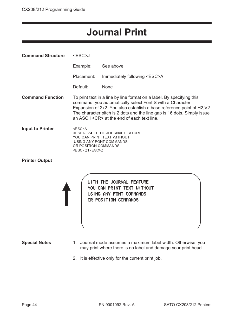 Journal print | SATO CX208/212 User Manual | Page 48 / 104