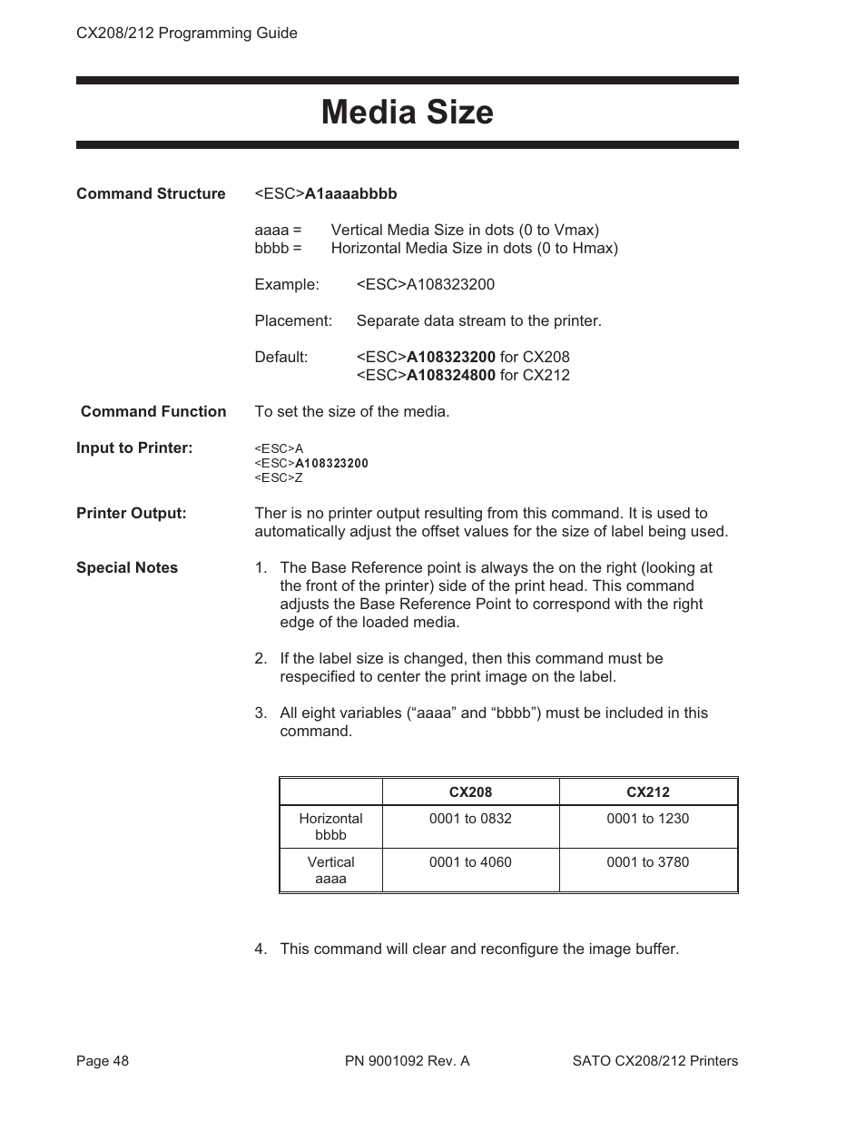 Media size | SATO CX208/212 User Manual | Page 52 / 104