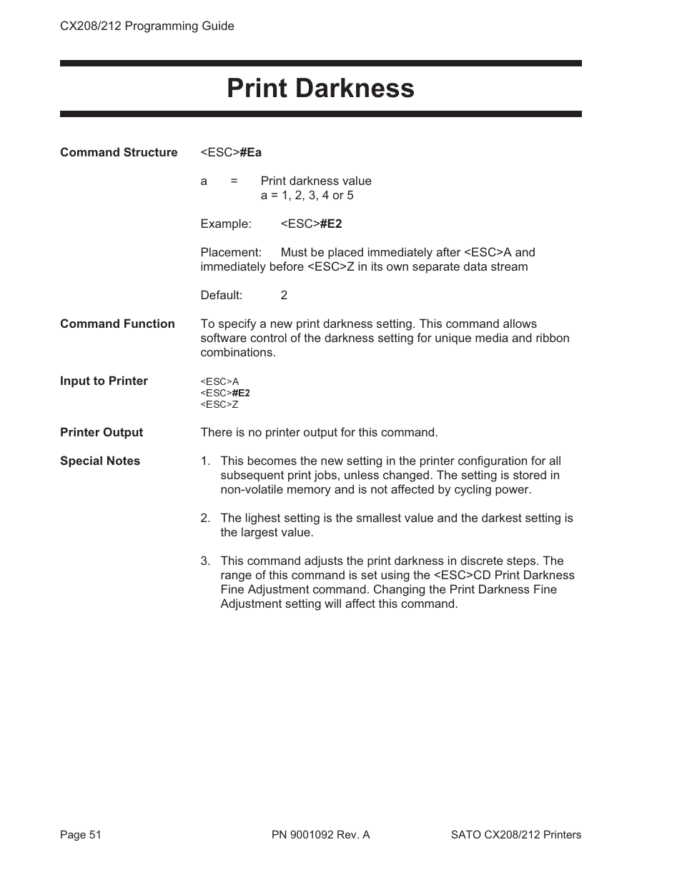 Print darkness | SATO CX208/212 User Manual | Page 55 / 104