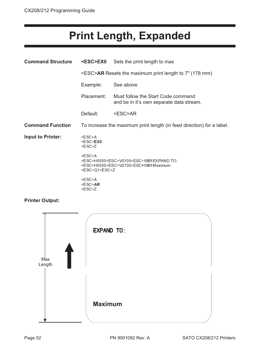 Print length, expanded, Maximum | SATO CX208/212 User Manual | Page 56 / 104