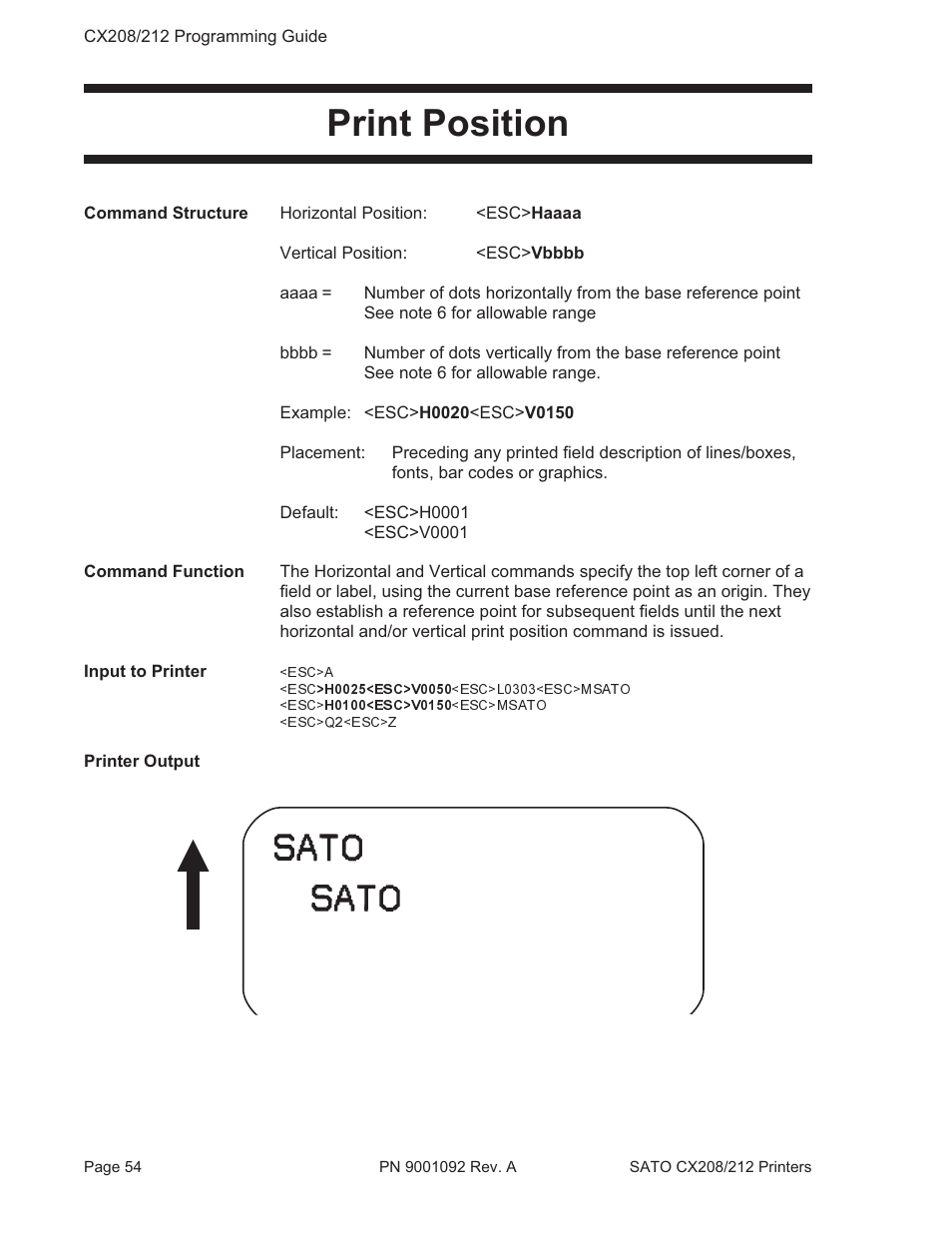 Print position | SATO CX208/212 User Manual | Page 58 / 104