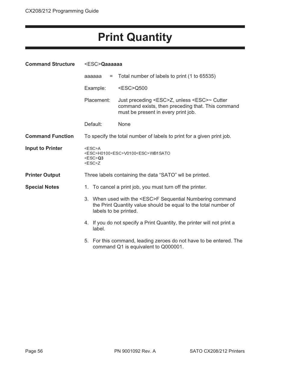 Print quantity | SATO CX208/212 User Manual | Page 60 / 104