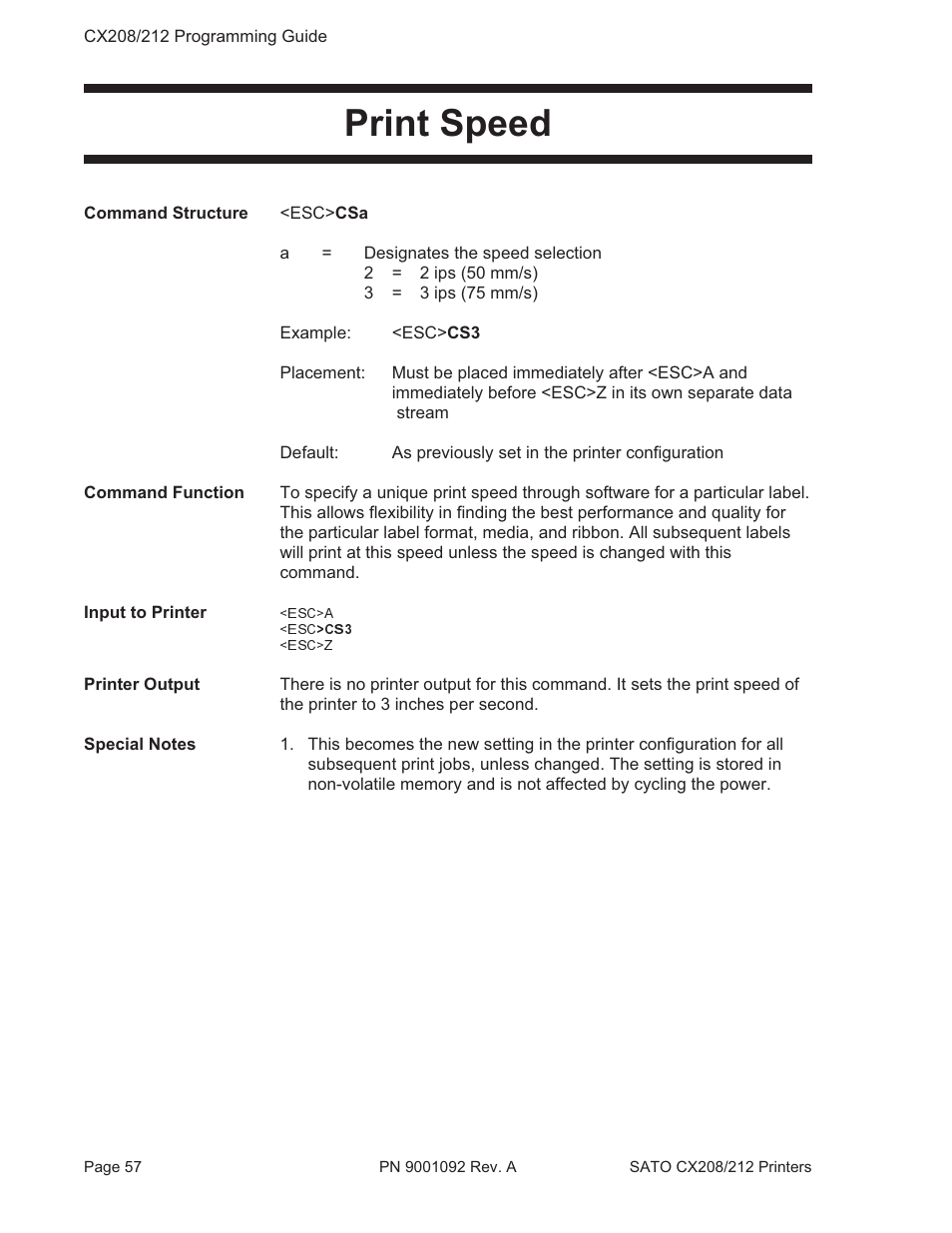 Print speed | SATO CX208/212 User Manual | Page 61 / 104