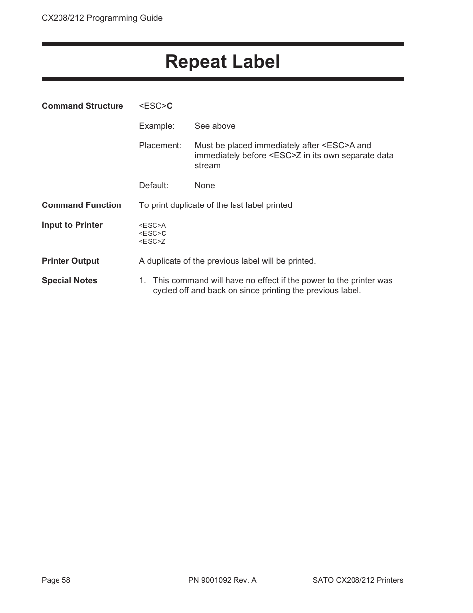Repeat label | SATO CX208/212 User Manual | Page 62 / 104