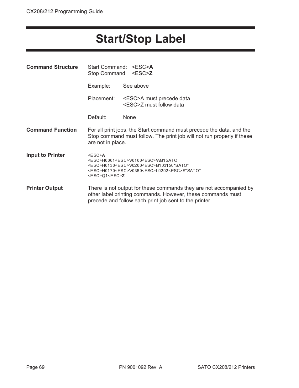 Start/stop label | SATO CX208/212 User Manual | Page 73 / 104