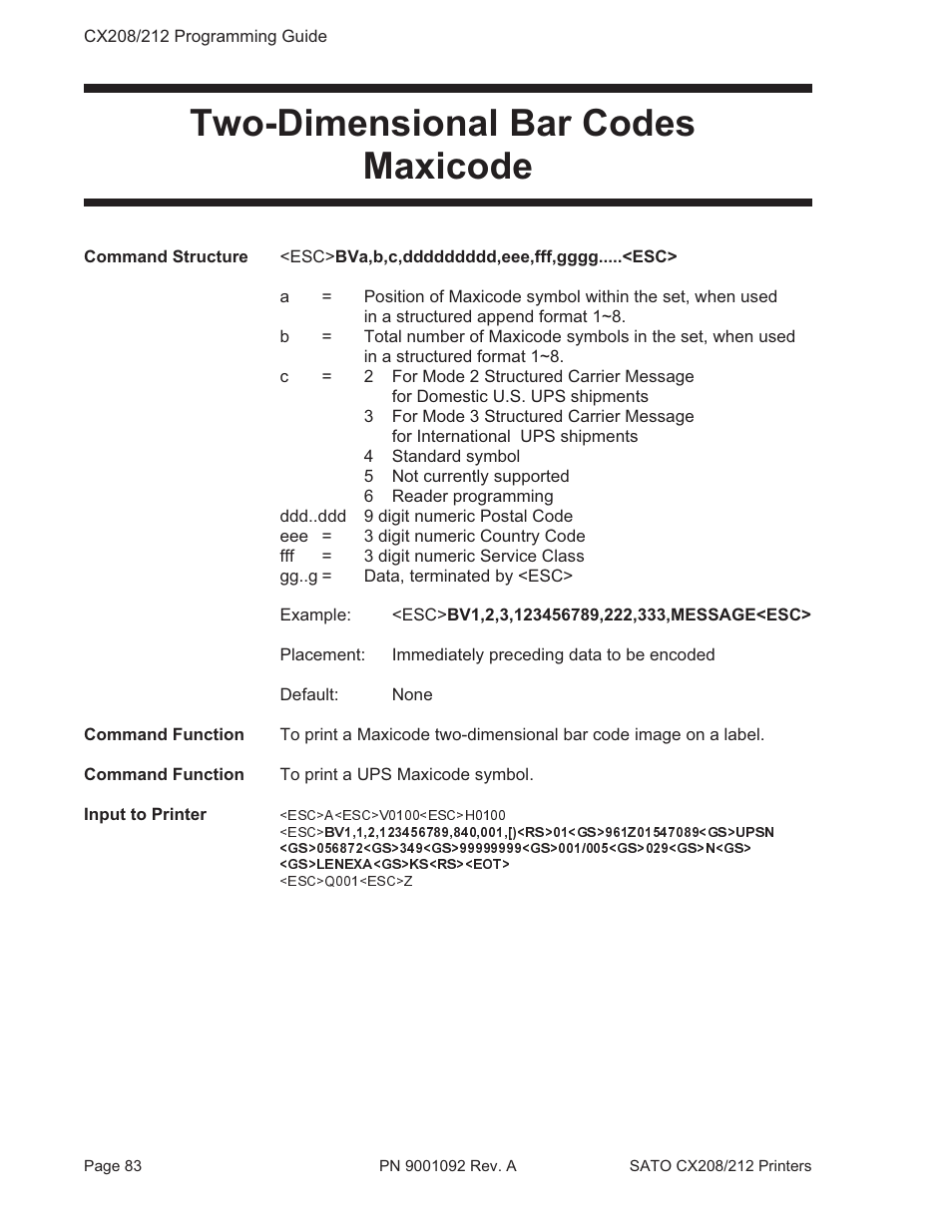 Two-dimensional bar codes maxicode | SATO CX208/212 User Manual | Page 87 / 104