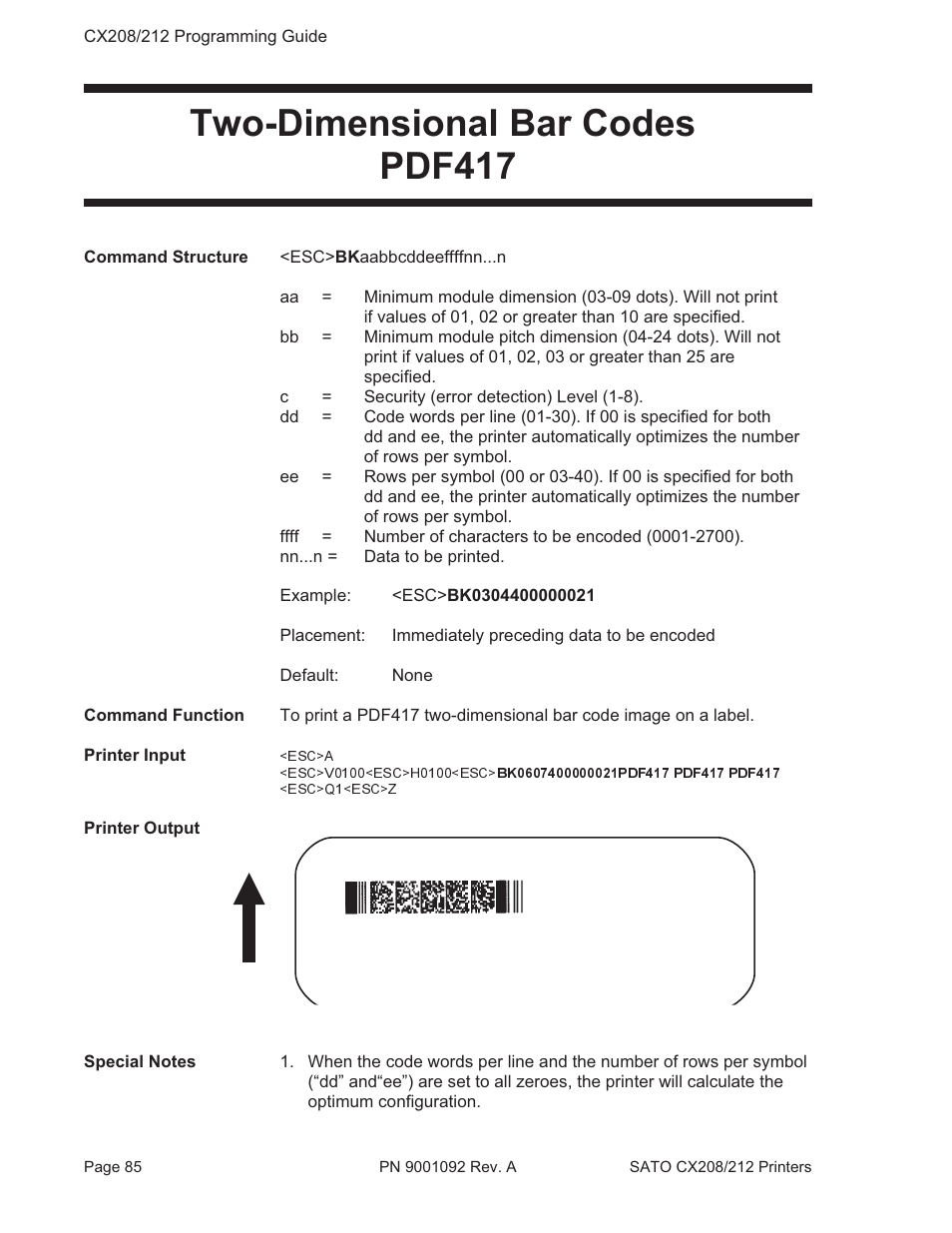 Two-dimensional bar codes pdf417 | SATO CX208/212 User Manual | Page 89 / 104