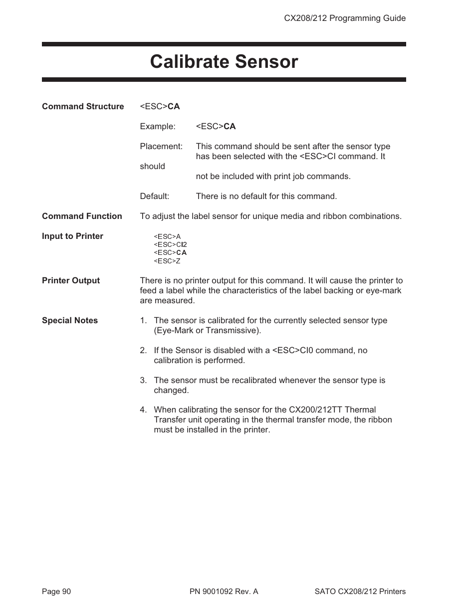 Calibrate sensor | SATO CX208/212 User Manual | Page 94 / 104