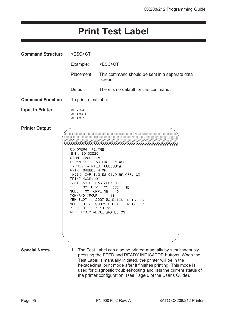 Print test label | SATO CX208/212 User Manual | Page 99 / 104